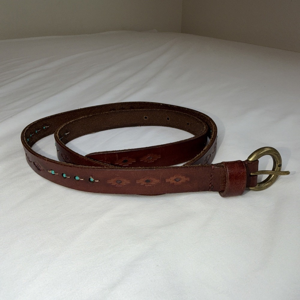 Leather Belt Women Size 31-35 Southwest Turquoise Beads